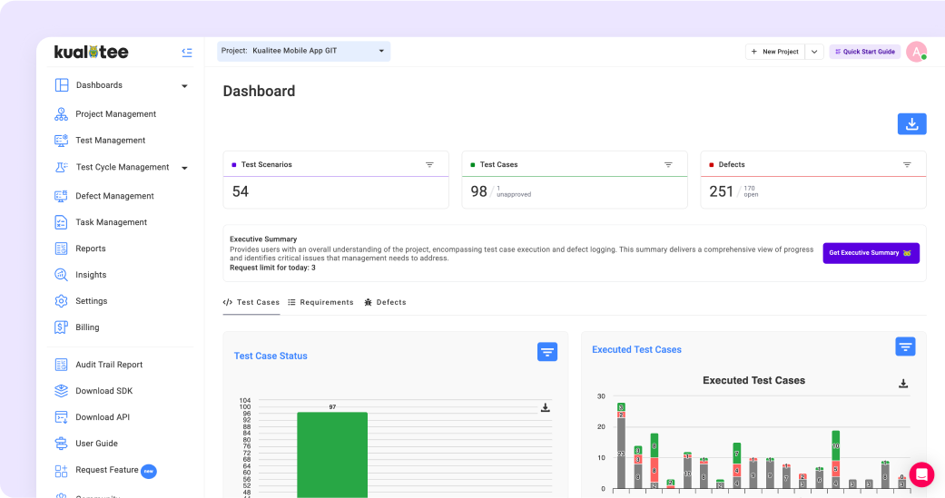 Stay flexible dashboard Test Case Software