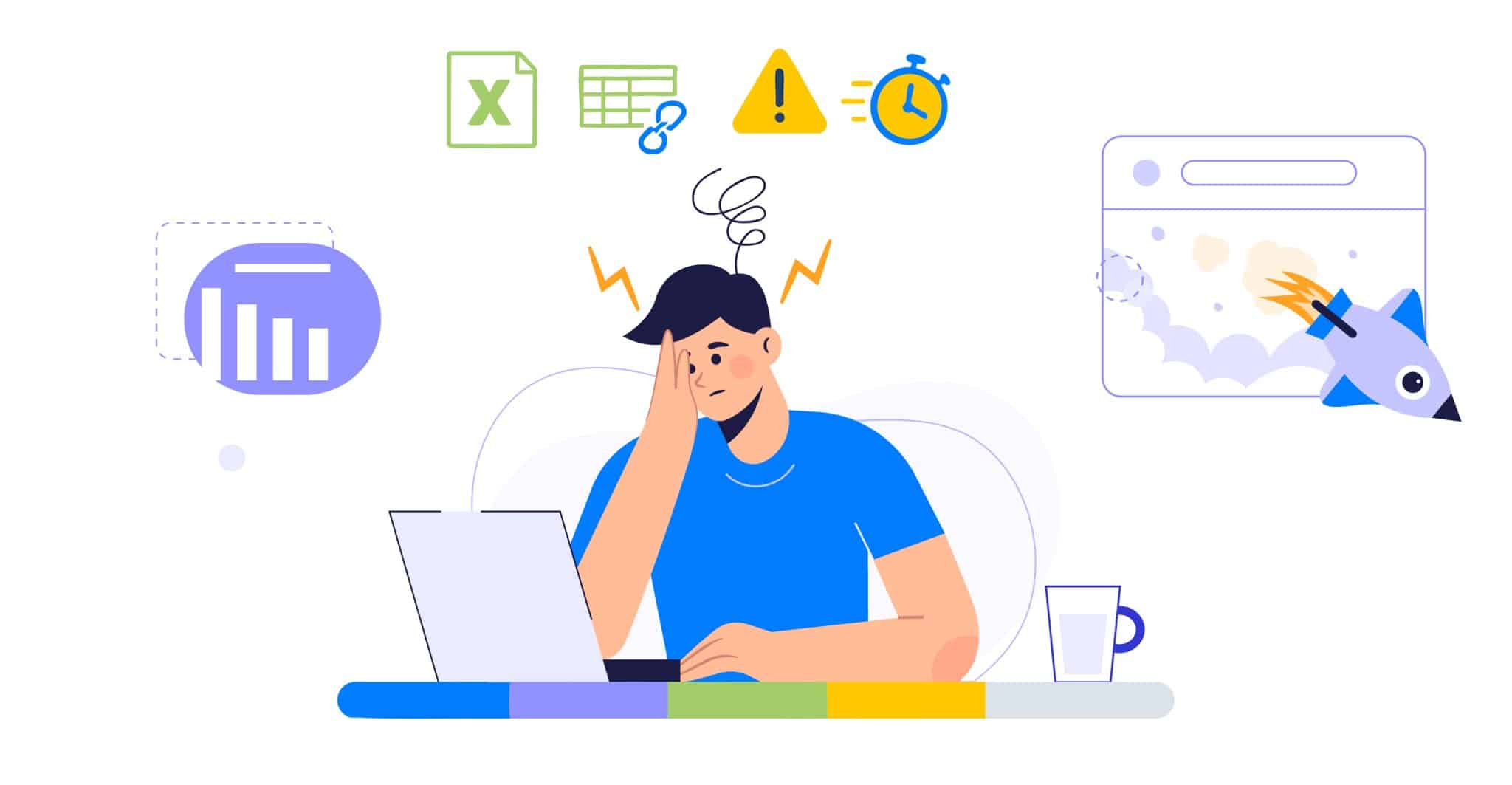 A person frustrated with managing requirements in Excel.